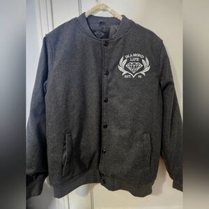 Y2K Diamond Supply Gray Letterman Jacket Size Medium